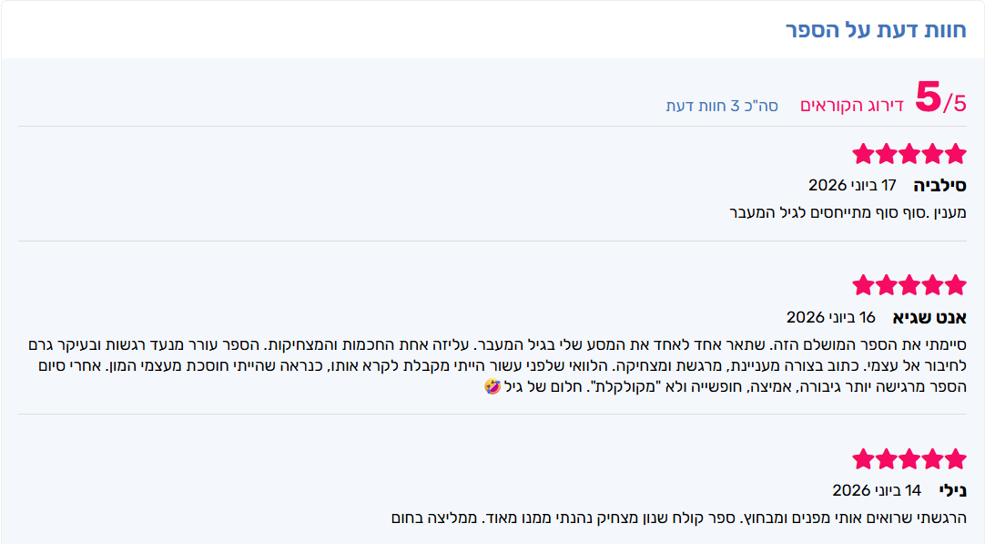 שלוש חוות דעת של קוראות באתר, דירוג חמישה כוכבים